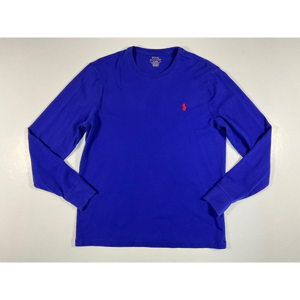 Polo Ralph Lauren Mens Custom Slim Fit Long Sleeve Blue T-Shirt Red Pony Size M - Picture 2 of 14